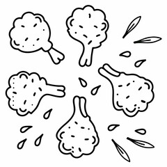 Fototapeta premium Illustration of chicken wings, minimalist design, black outline on white background 