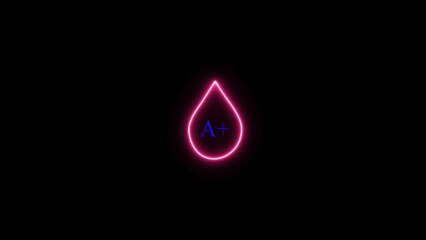Eight blood group drops appear on the screen, symbolizing the details of the blood group. black background and black screen.