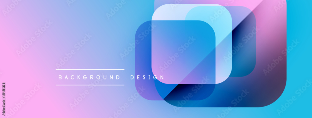 Poster Abstract background features layered squares, vibrant colors. Gradient transitions create modern visual effect. Design elements suggest depth, fluidity.