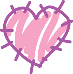 One roughly drawn heart patch, curved lines drawn by hand with a brush