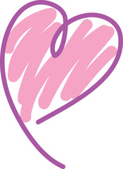 A doodle heart made from a purple outline and casually colored in pink, curved lines drawn by hand with a brush