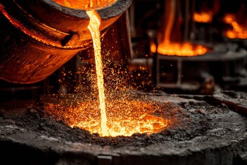 Molten Metal Pouring from Furnace in Steel Manufacturing Process