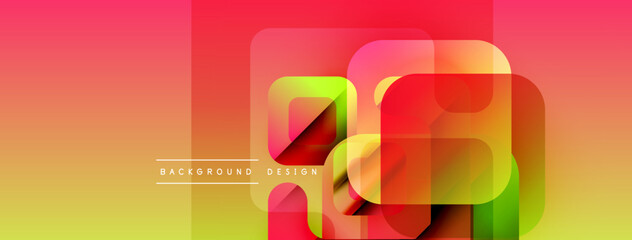 Abstract geometric shapes overlap, creating vibrant gradient effect. Yellow, orange, red, green hues blend smoothly. Modern design element.