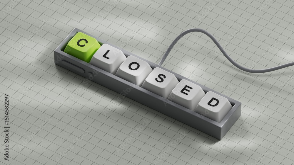 Fototapete closed - word concept. minimalist abstract design. close up of computer keyboard keys,business conce