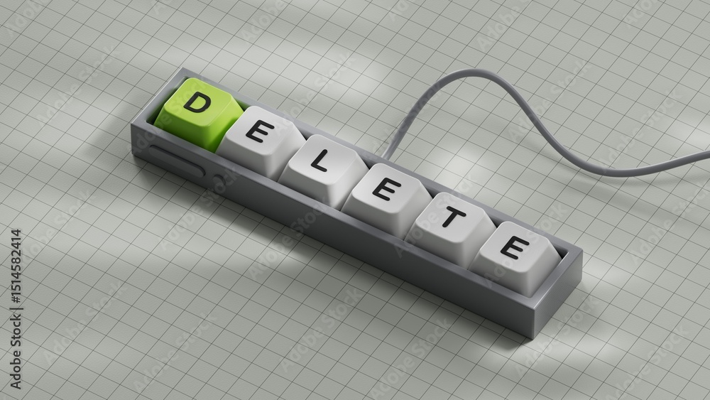 Poster Delete.3D illustration of Computer keyboard keys.close up of Computer keyboard keys,3D rendering on white background.