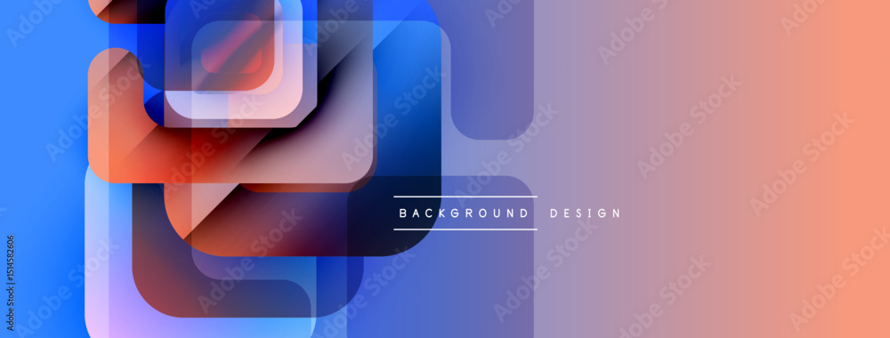 Poster Abstract geometric shapes overlap. Gradient colors blend from blue to orange. Modern design element for backgrounds, presentations.