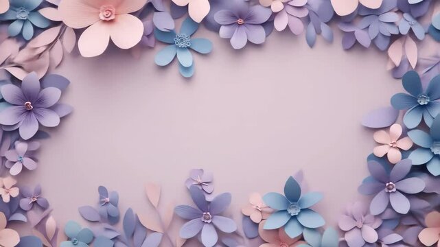 Pastel paper flowers frame a soft blank canvas, floral design