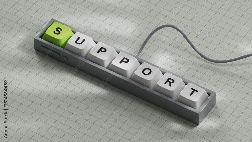 Poster support.3D illustration of Computer keyboard keys.close up of Computer keyboard keys,3D rendering on white background.
