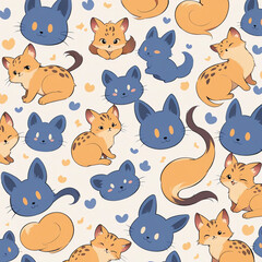 seamless pattern with cats and birds