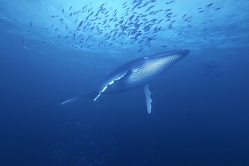 Naklejka premium Majestic whale amidst school of fish