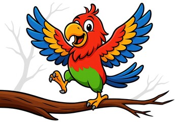 Vibrant Cartoon Parrot Dancing – Expressive Wing-Flapping Pose on White Background