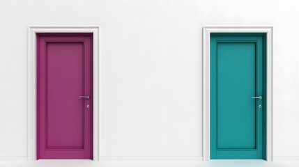 Two Colorful Doors on White Wall Interior Design Choice Concept
