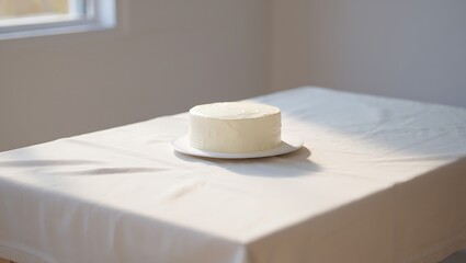 Simple white cake on a table by a window