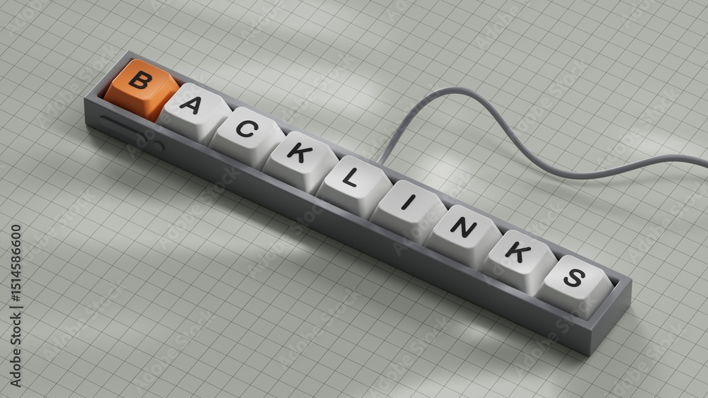 Poster backlinks - conceptual text with computer keyboard keys.3d rendering on white background.