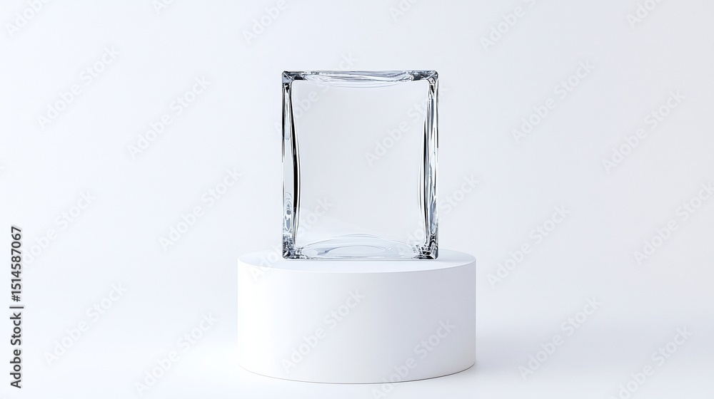Aufkleber floating transparent cube casting crisp shadow on white platform