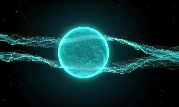 Abstract Blue Glowing Sphere with Network Connections on Black Background For Adobe Stock Photos