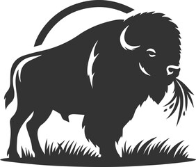 Black drawing silhouette of a bison animal vector