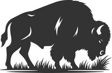 Black drawing silhouette of a bison animal vector