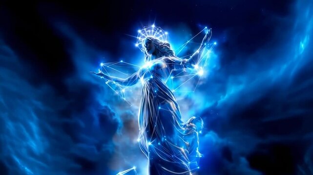 Virgo is formed by the points of stars in the form of a female figure, the soft glow emphasizes the calm image of the constellation