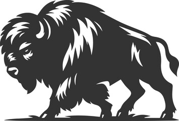 Black drawing silhouette of a bison animal vector
