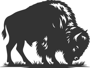 Black drawing silhouette of a bison animal vector