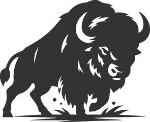 Black drawing silhouette of a bison animal vector
