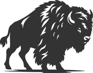 Black drawing silhouette of a bison animal vector