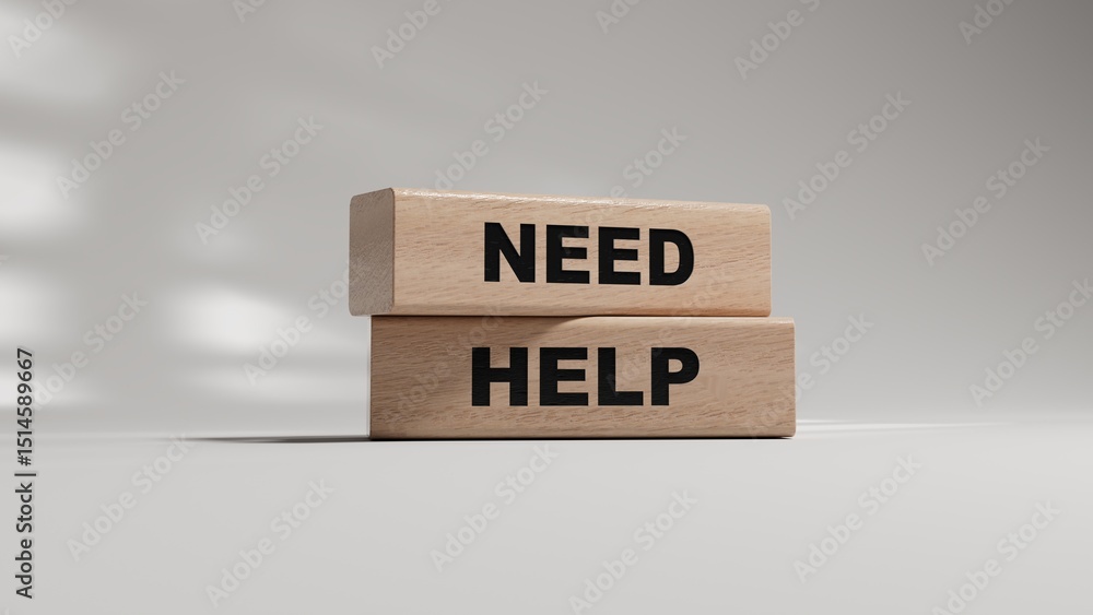 Poster need help symbol. concept word need help on wooden blocks.business and need help concept. wooden blo