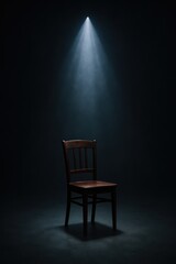 Empty wooden chair under dramatic spotlight