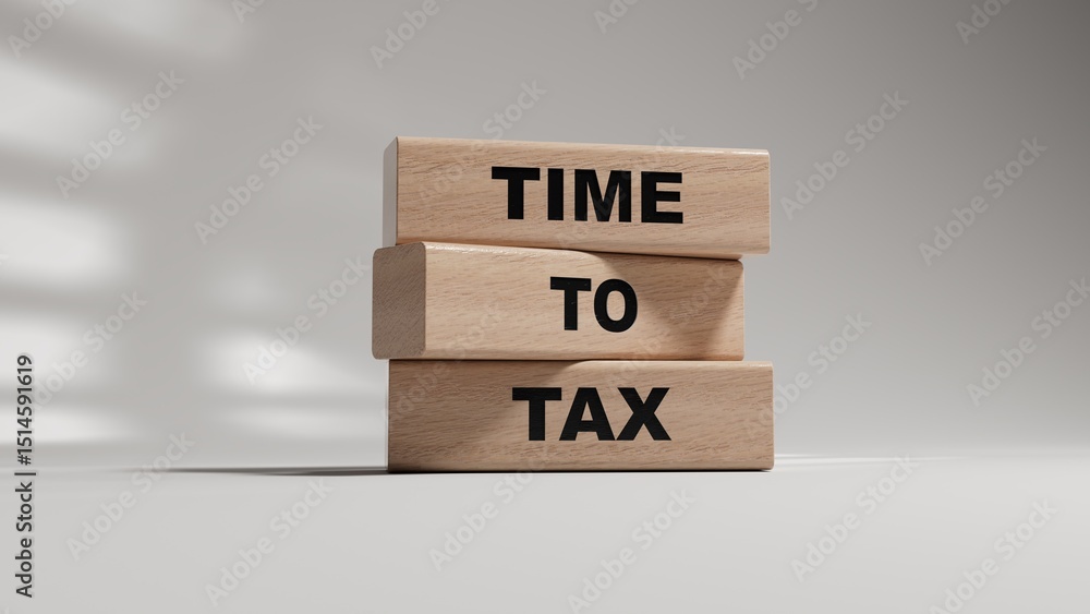 Poster time to tax - text on wooden blocks. wooden blocks. copy space.3d rendering on white background.
