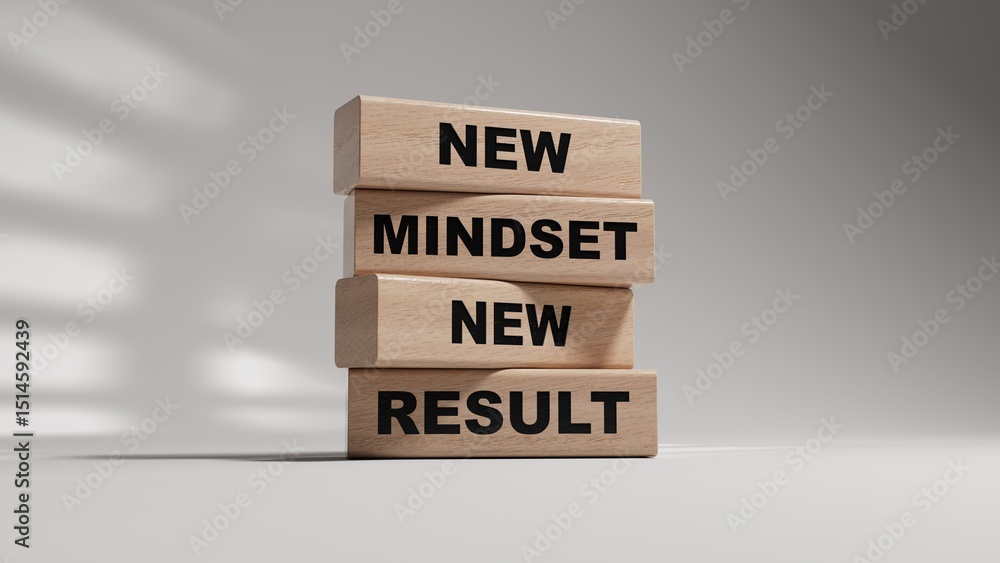 Poster mindset symbol. wooden blocks with words new mindset new result. business and new mindset new result