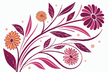 Botanical doodle background art vector set. Flower and leaves abstract shape doodle art design for print, wallpaper, clipart, wall art for home decoration.