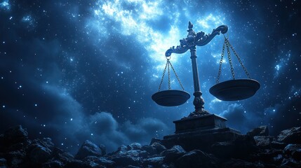 Justice scales under starry night