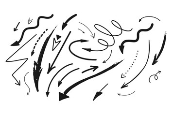 Hand drawn line chalk brush stroke arrow icon set. Chalk crayon underline, check mark, scribble and texture in rough hand sketch style