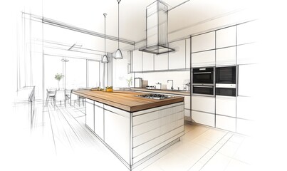Modern kitchen island design sketch architectural plan