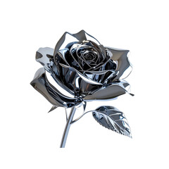 Reflective chrome rose elegant flower design image 3d on transparent background