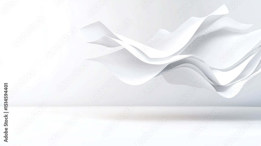Poster floating white paper sheets in minimalist setting