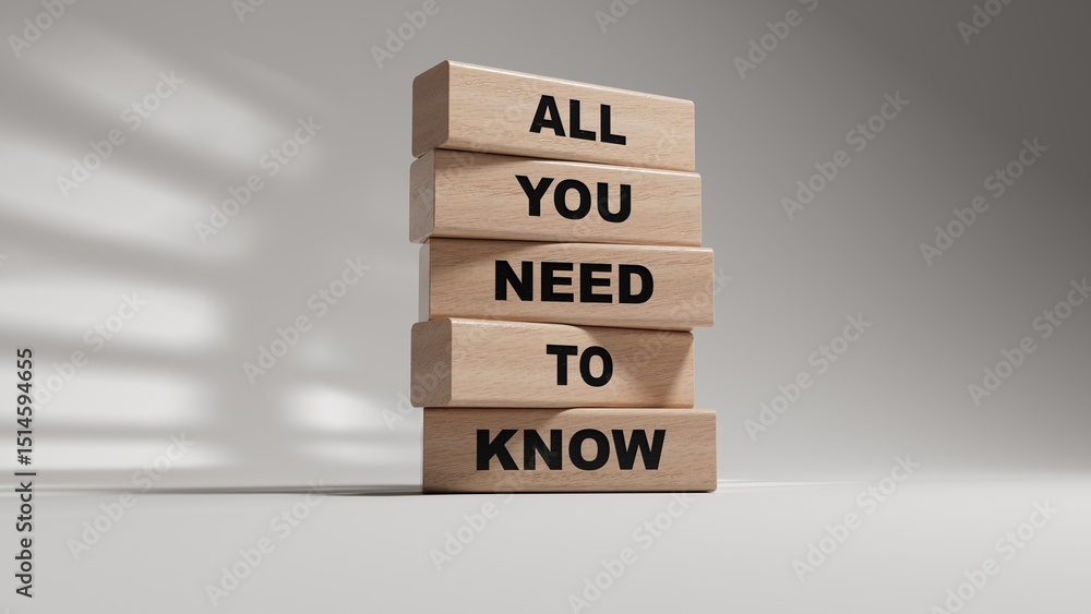 Poster all you need to know symbol. wooden blocks with words all you need to know, copy space.business, all
