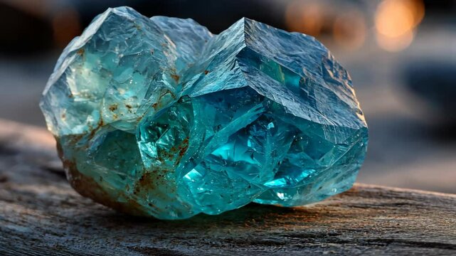 close up blue Aquamarine  gemstone in rock ground natural landscape 