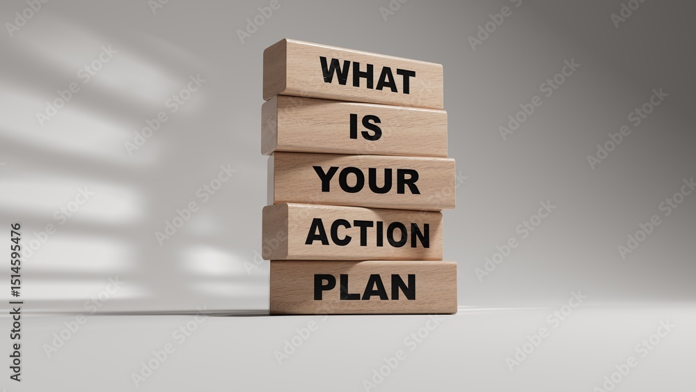 Poster what is your action plan symbol. wooden blocks with words what is your action plan.business and what
