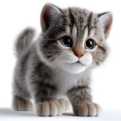 Obraz premium Adorable tabby kitten with big eyes on a white background