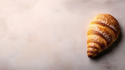 A croissant with flaky texture, isolated on a neutral surface, no text or logo