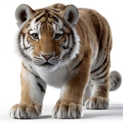 Fototapeta premium Adorable Tiger Cub Portrait Against White Background