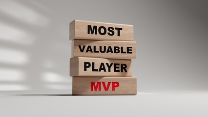 MVP - Most Valuable Player symbol. wooden blocks with words MVP. Business and MVP concept. wooden blocks. Copy space.3D rendering on white background. © bo