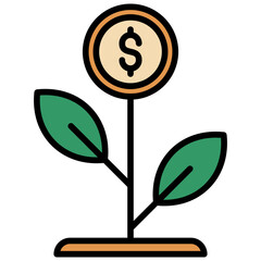 Money Plant Outline Flat Design Style Icon, Banking And Financial Concept
