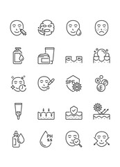 Set of skincare icons, epidermis, and skin health