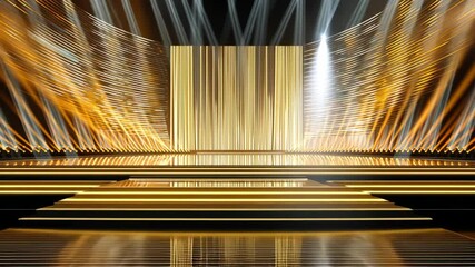 elegance gold spotlights and laser beam on elegance big show stage, stage with spotlights background