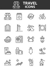 Set of summer vaction icons, holiday, tourism