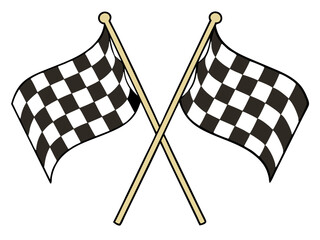 crossed checkered flags cartoon illustration checkered flag on white background 