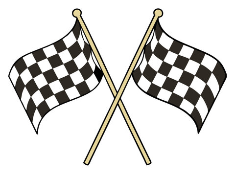 crossed checkered flags cartoon illustration checkered flag on white background 